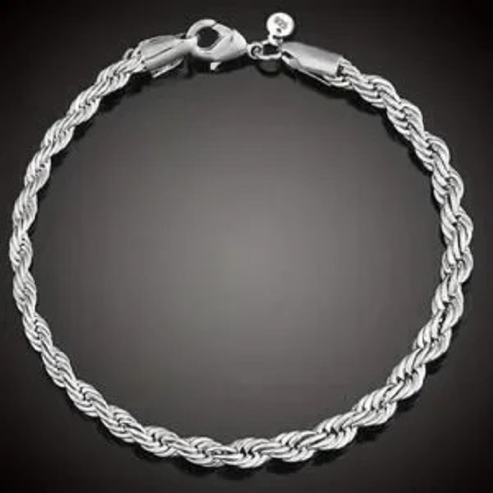 925 Sterling Silver Plated Diamond Cut Bracelet Valentine's Birthday Gift - NEW!